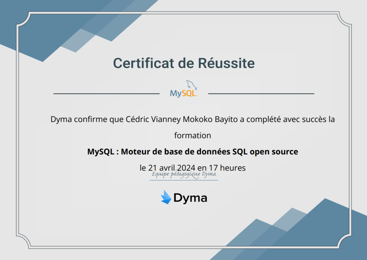 foto attestato MySQL 8